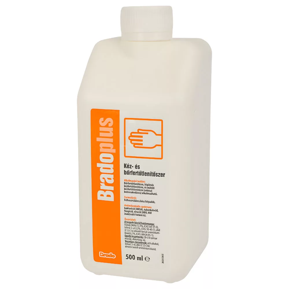 Kéz- és bőrfertőtlenítőszer, kupakos, 500 ml, BRADOPLUS